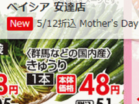 他県産はあっても福島産キュウリが無い福島県二本松市のスーパーのチラシ
