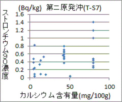 カルシウム含有量が多い程にストロンチウム９０を多く含む福島第二沖魚