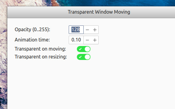 Transparent Window Moving GNOME拡張機能 オプション